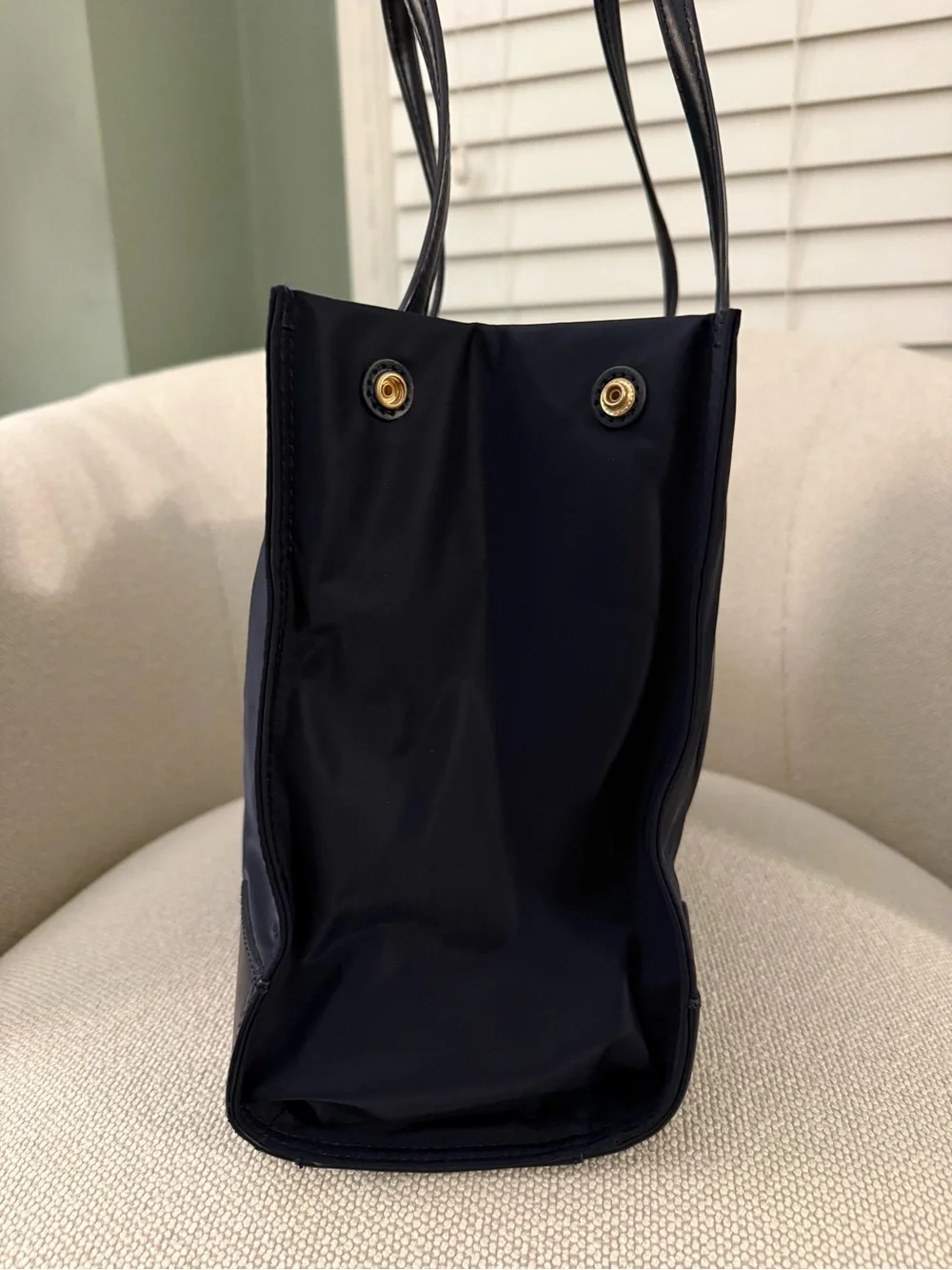 Tory Burch Small Navy Ella Tote with Leather Trim